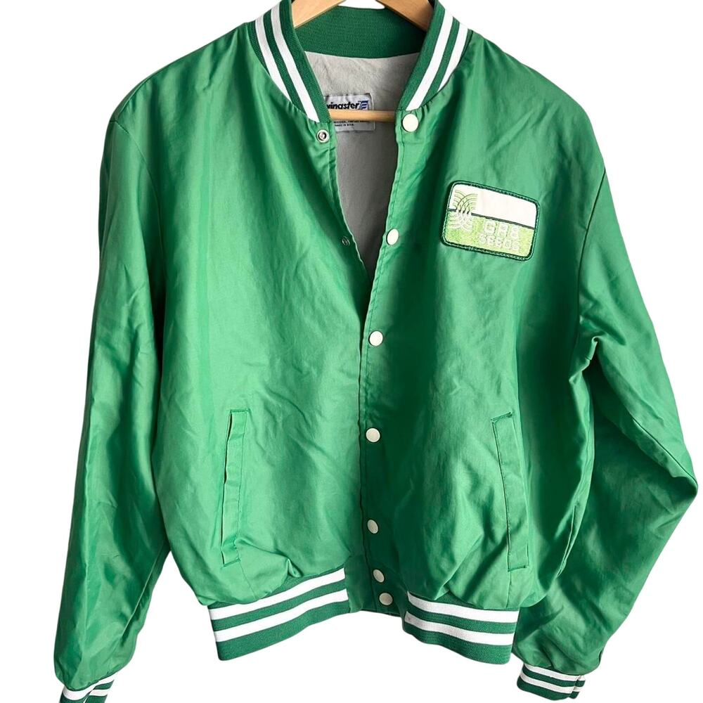 Vintage Gr8 Seeds Green Satin Jacket Size Medium 22x26